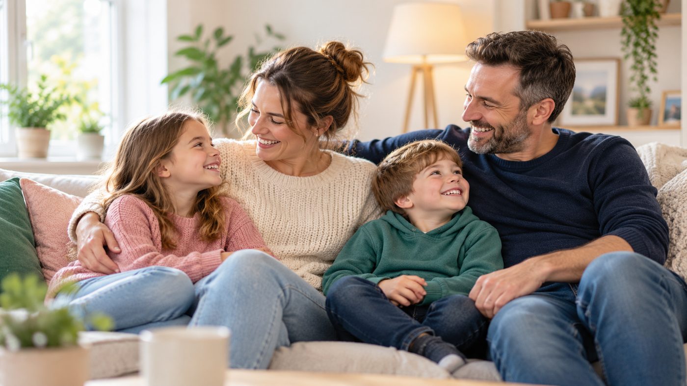 A UK family at home, together and relaxed